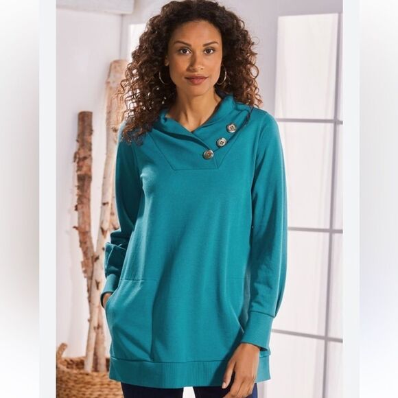 Soft Surroundings Winifred Pullover Teal Size Medium - Picture 1 of 10
